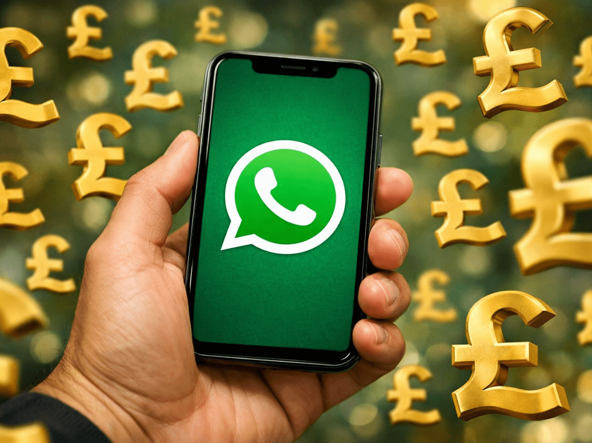 Hand holding mobile with WhatsApp British