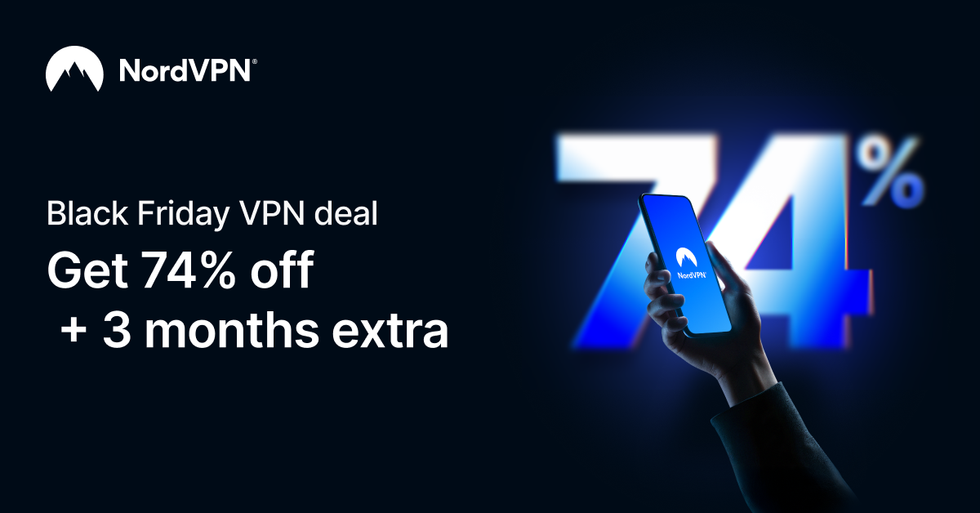 hand holds a smartphone with the nordvpn logo