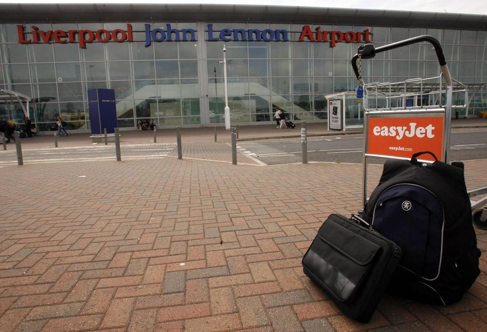 Hand luggage outside Liverpool John Lennon Airport