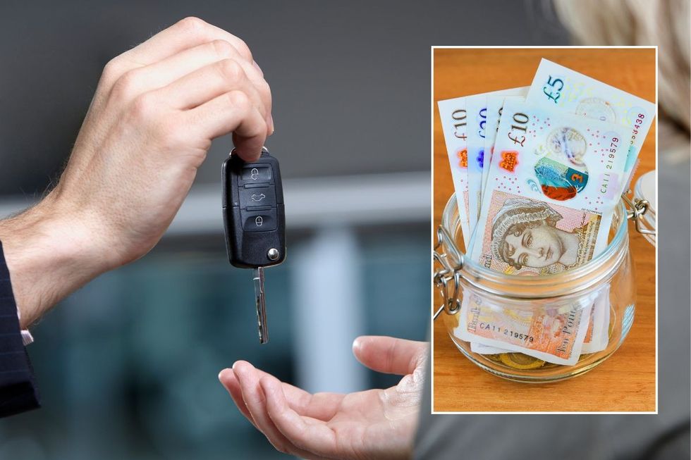 Handing car keys over and a pot of money