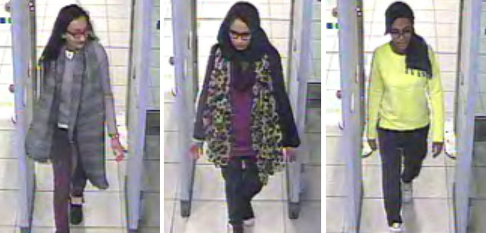 Handout comp of stills taken from CCTV issued by the Metropolitan Police of (left to right) Kadiza Sultana,16, Shamima Begum,15 and 15-year-old Amira Abase going through security at Gatwick airport, before they caught their flight to Turkey on Tuesday. The three schoolgirls believed to have fled to Syria to join Islamic State.