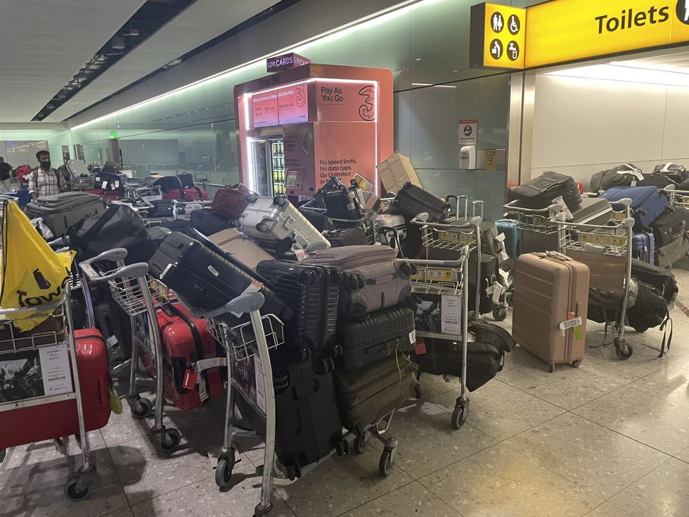 Handout photo dated 19/06/22 taken from with permission from Twitter showing the baggage hall at London Heathrow Terminal 2 on Sunday afternoon and evening. Issue date: Monday June 20, 2022.