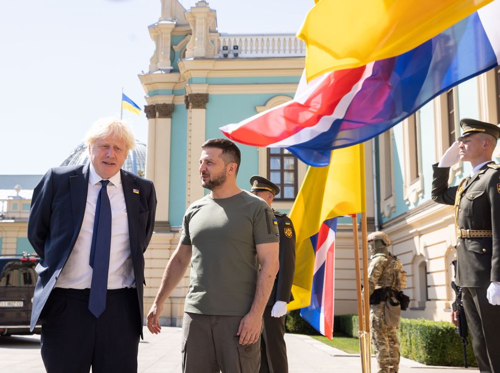 Handout photo issued by the Ukrainian Presidential Press Office of Ukrainian President Volodymyr Zelensky (right) meeting Prime Minister Boris Johnson, who has made a surprise visit to Volodymyr Zelensky in Kyiv in support of Ukraine as it marks 31 years of independence from the Soviet Union. Picture date: Wednesday August 24, 2022.