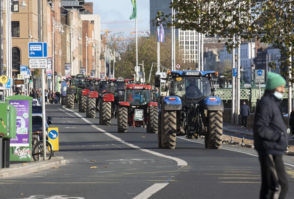 Handout photo of a convoy of farmers passing through Dublin city centre to call on the Government to listen to their concerns on the common agricultural policy and the Climate Action Plan. Picture date: Sunday November 21, 2021.