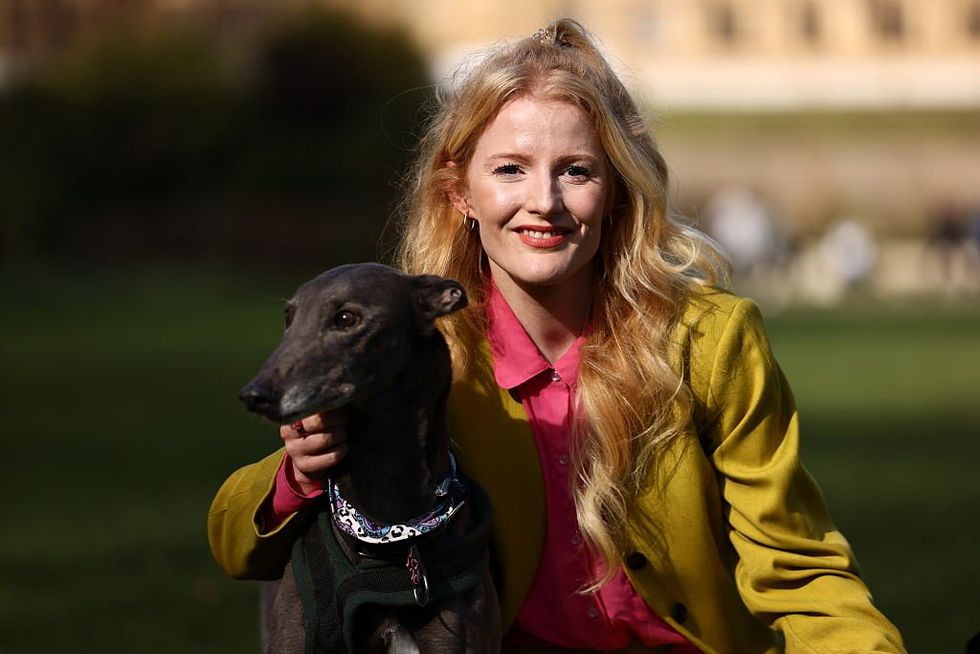 Hannah Spencer with the greyhound