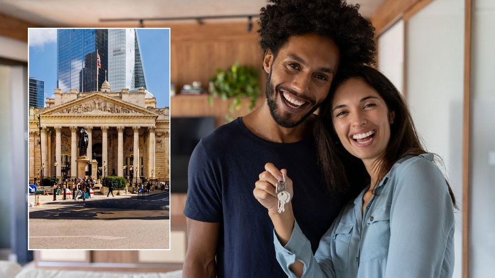 Happy couple and Bank of England