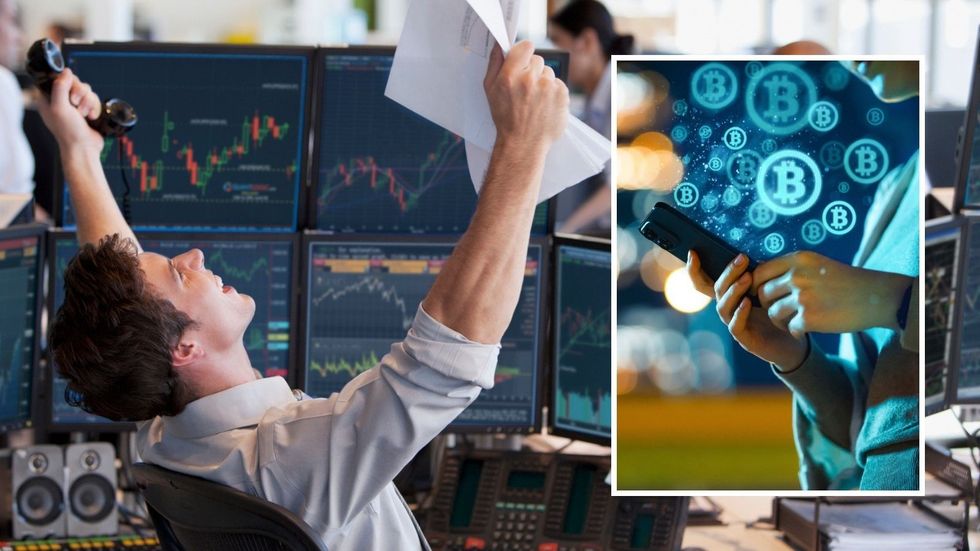 Happy investor and Bitcoin