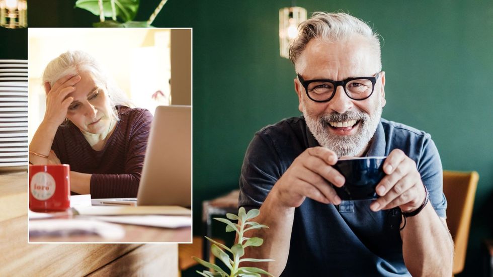 Happy older man and unhappy older woman