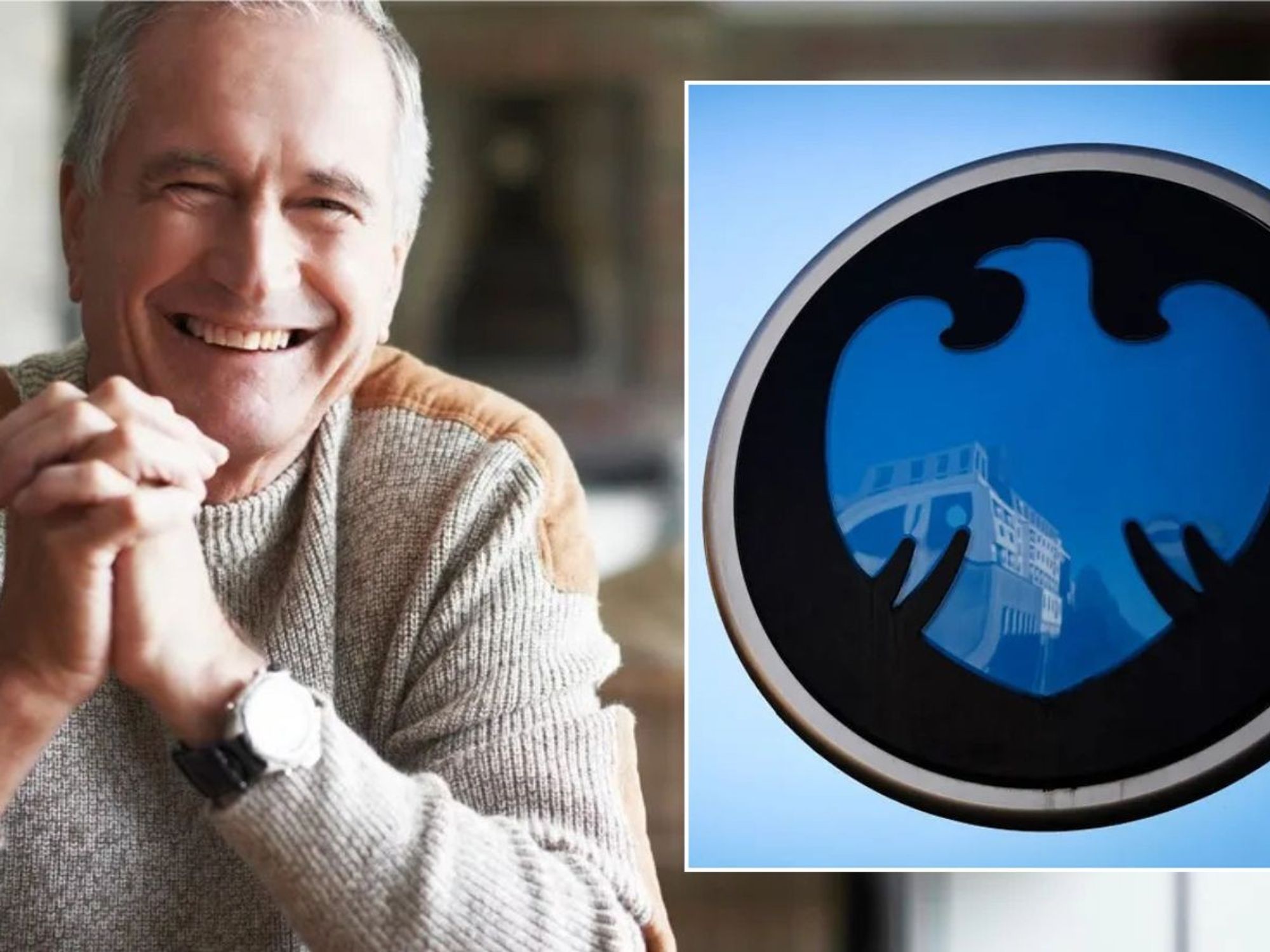 Happy pensioner and Barclays bank