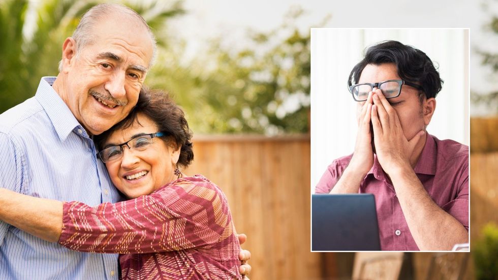 Happy pensioners and younger worker