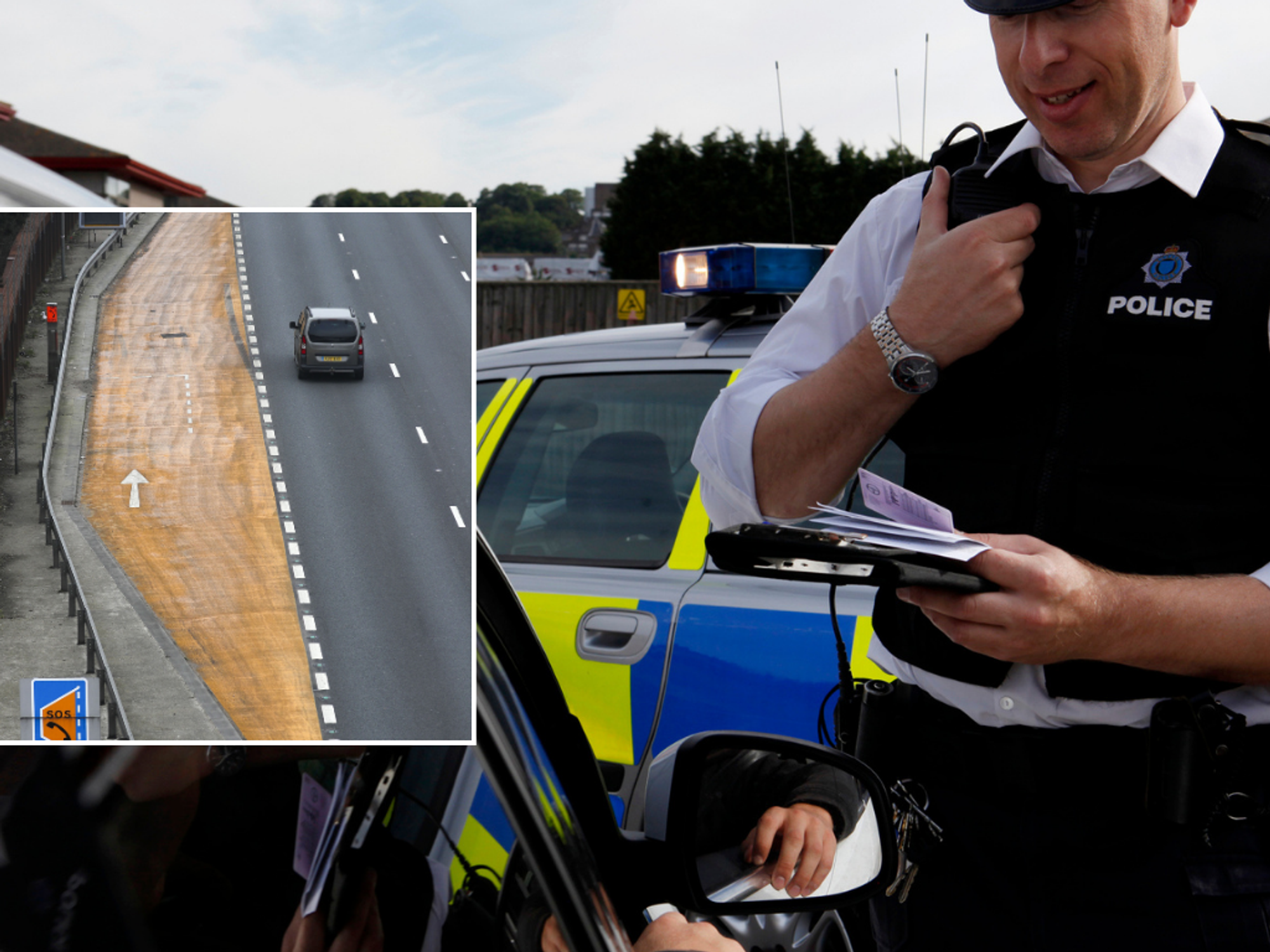 Hard shoulder and police stopping car