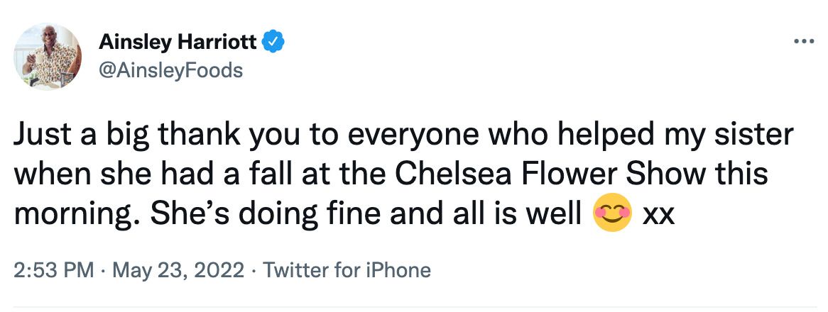 Harriott has since confirmed his sister is doing %22fine%22