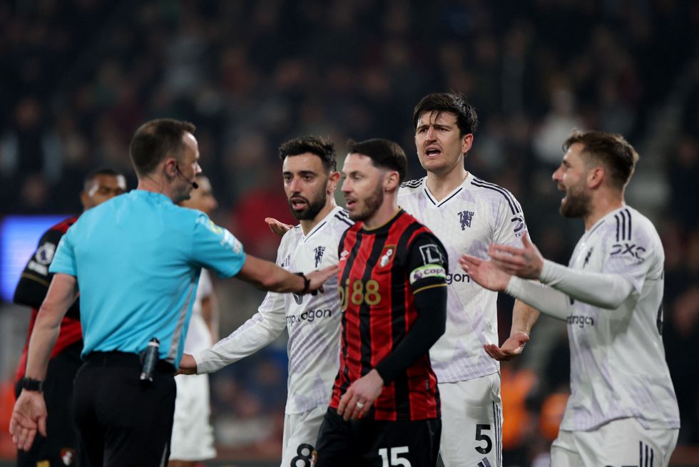 Harry Maguire was sent off for United just moments after Bournemouth left-back Adrien Truffert appeared to make a similar challenge that went unpunished