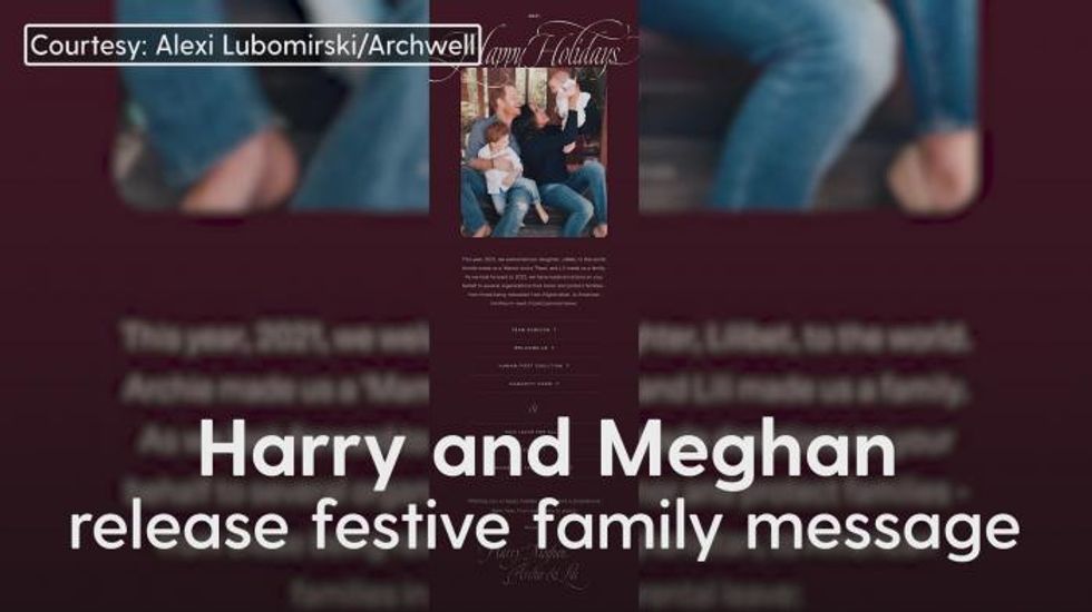 Meghan Markle and Prince Harry smile at daughter Lilibet as Archie looks on in festive message