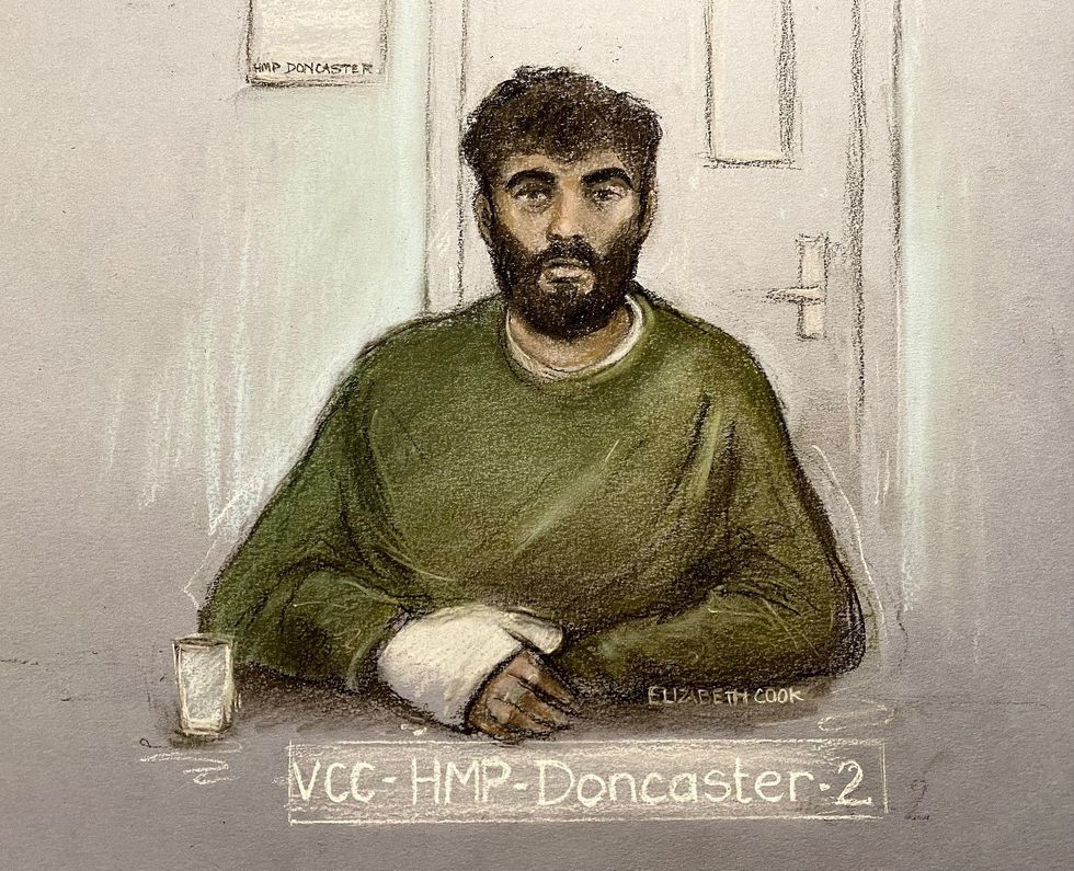 Hassan Jhangur, appearing via video link from HMP Doncaster, during a hearing at Sheffield Crown Court \u200b