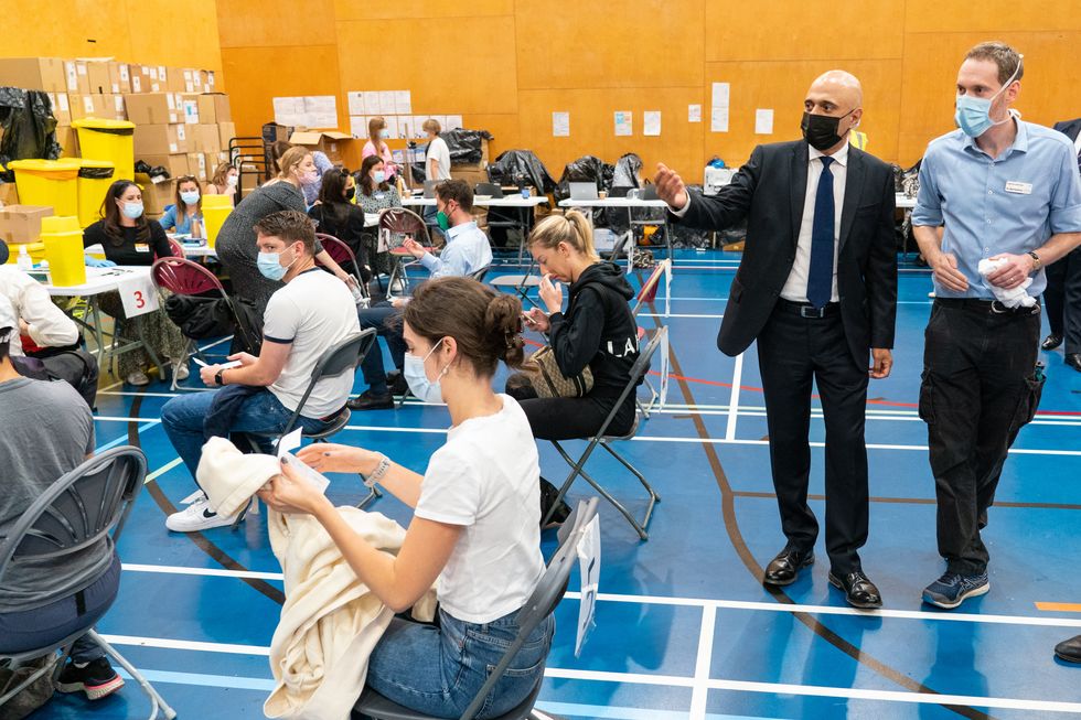 Health Secretary Sajid Javid during a visit to a pop-up vaccination site at Little Venice Sports Centre in west London. Picture date: Wednesday July 28, 2021.