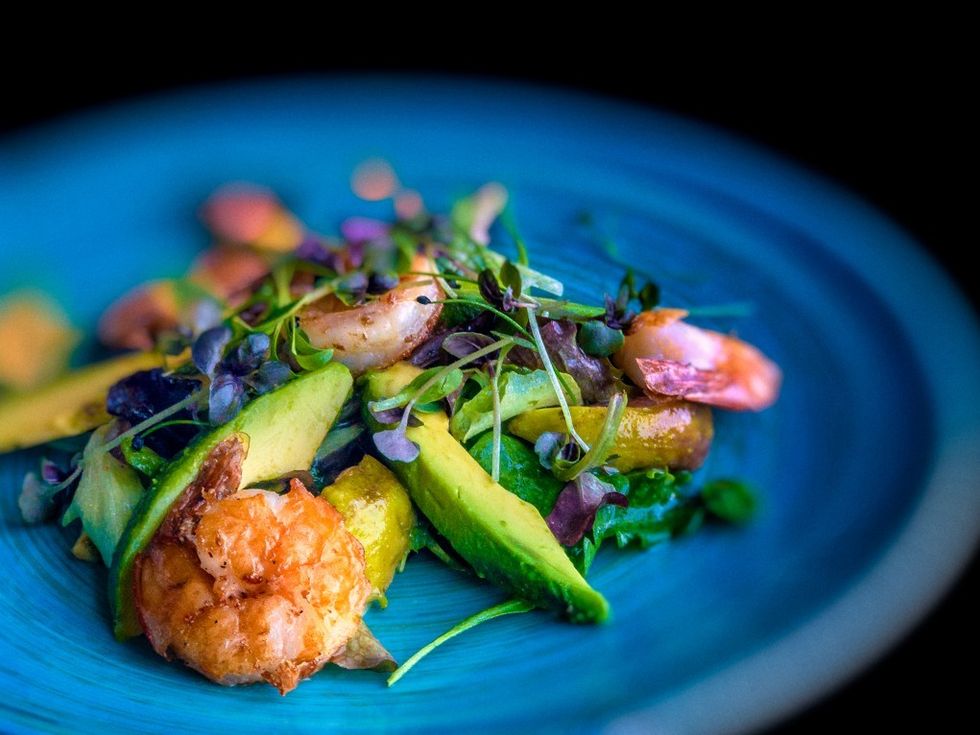 healthy food on blue plate