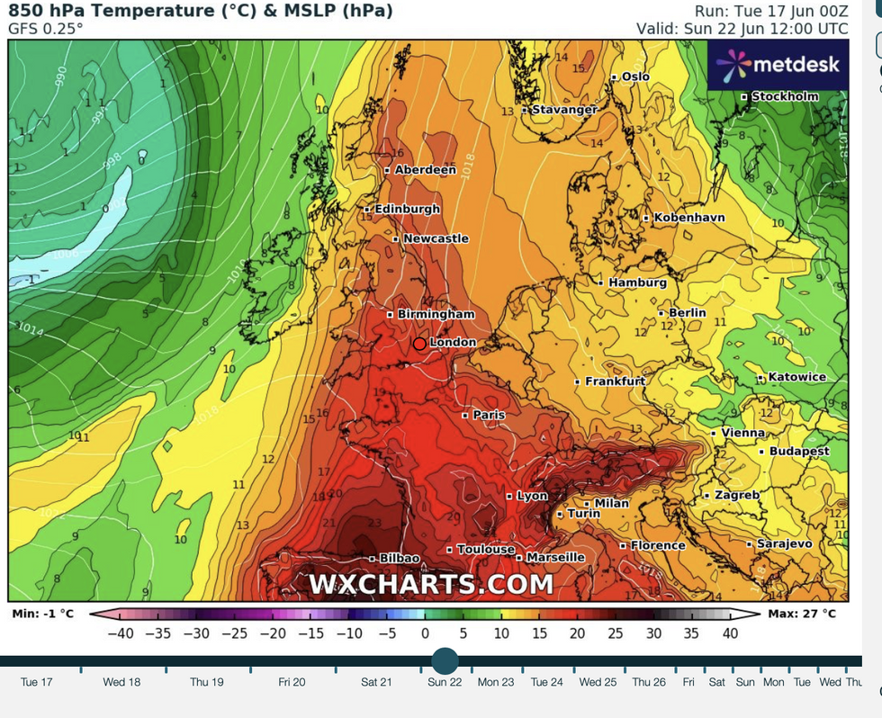 Heat floods in from the Continent