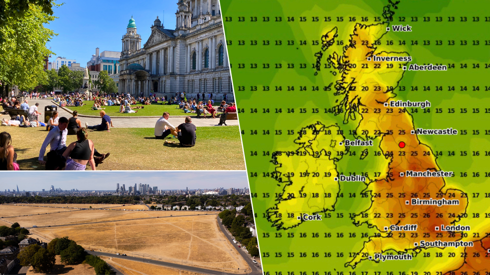 Heatwave stock images from London and Belfast/Hot weather map of UK and Ireland