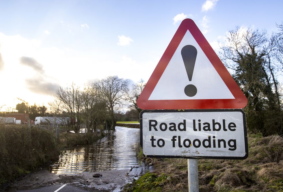 Heavy rain fall in Northern Ireland has caused the Knockanroe Road outside Cookstown to flood.