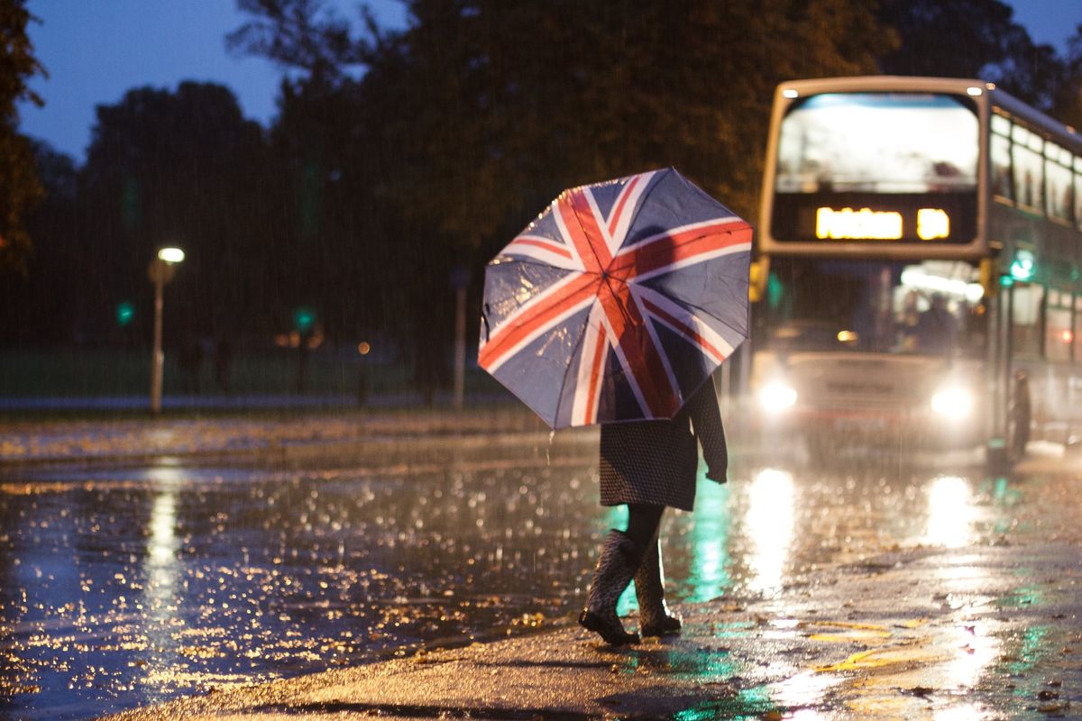 Heavy rain on British street