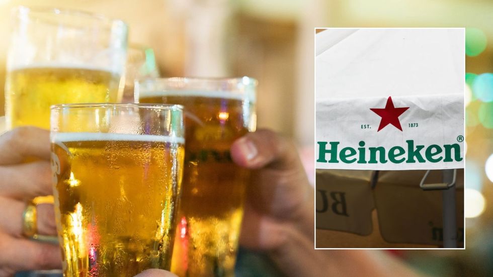Heinken logo and pints of beer