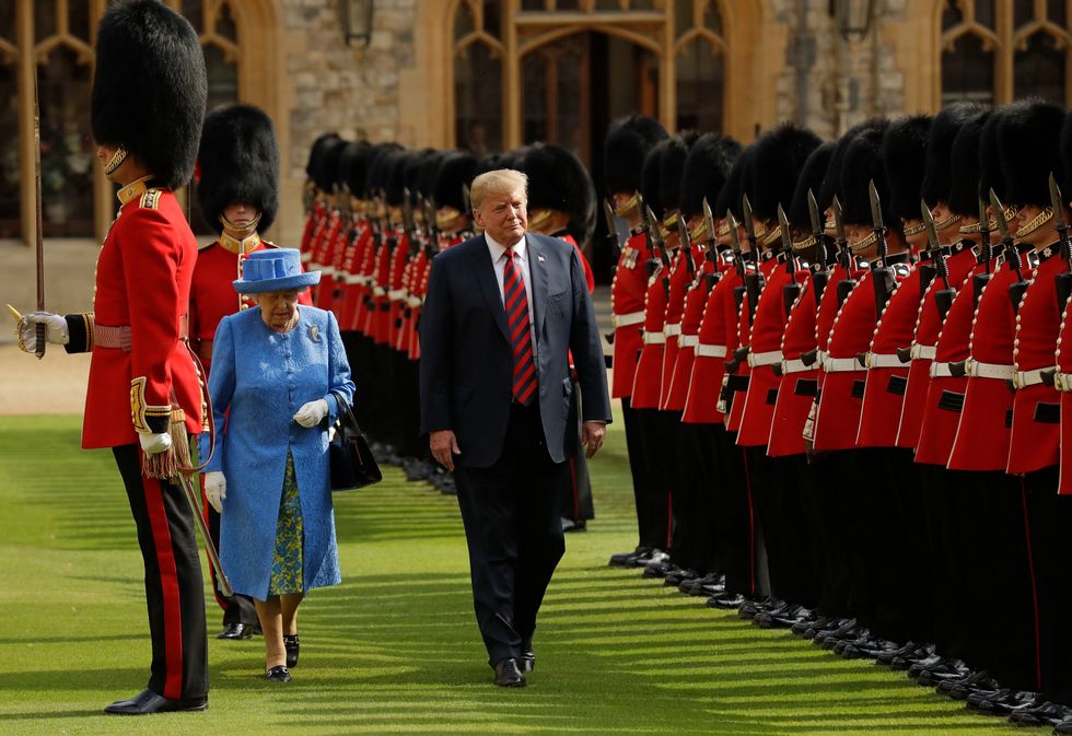 Her Majesty greeted the then US leader and First Lady Melania Trump in the quadrangle of the royal residence.