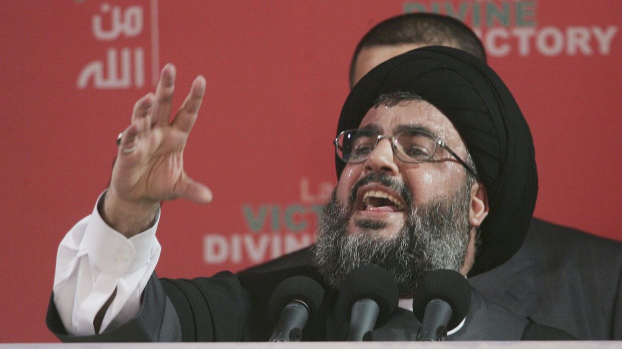 Hezbollah leader Sayyed Hassan Nasrallah speaks at a rally September 22, 2006 in Beirut, Lebanon