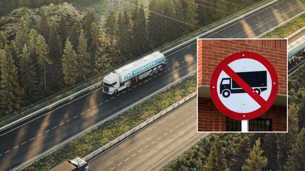 HGV on road and large vehicle ban sign