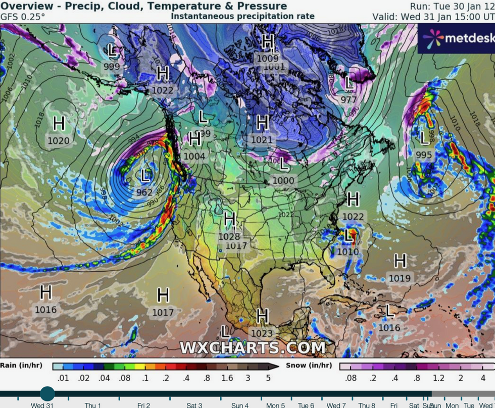 High pressure to the south of US