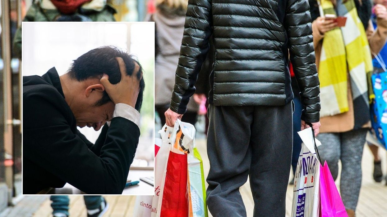 High street shopper and stressed business man