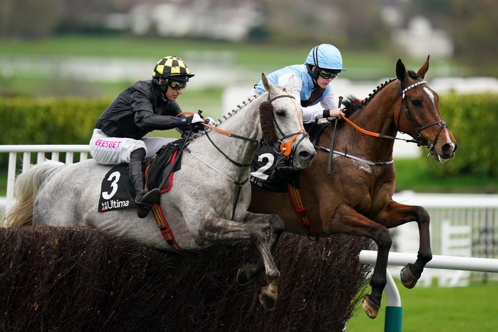 Highland Hunter (L) was ridden by jockey Paddy Brennan