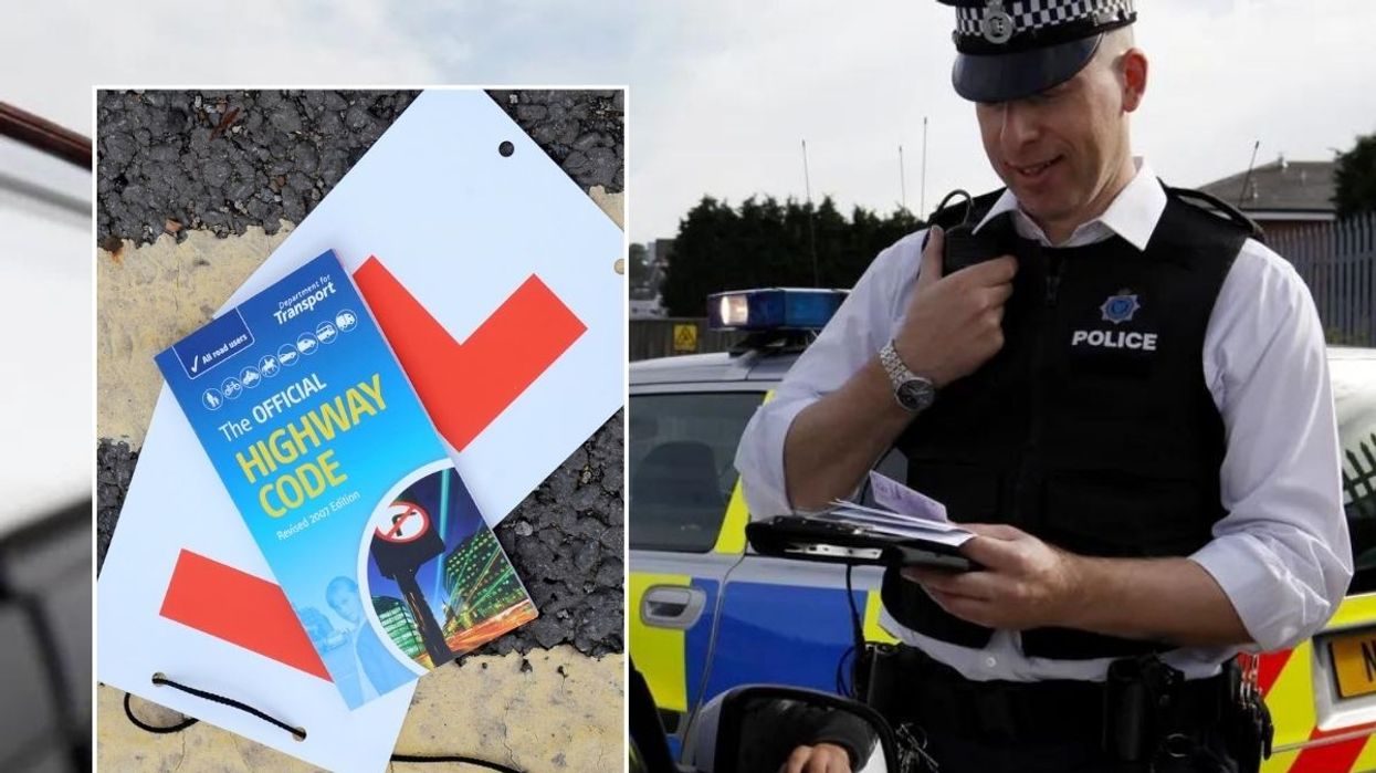 Highway Code book and a police officer pulling a car over