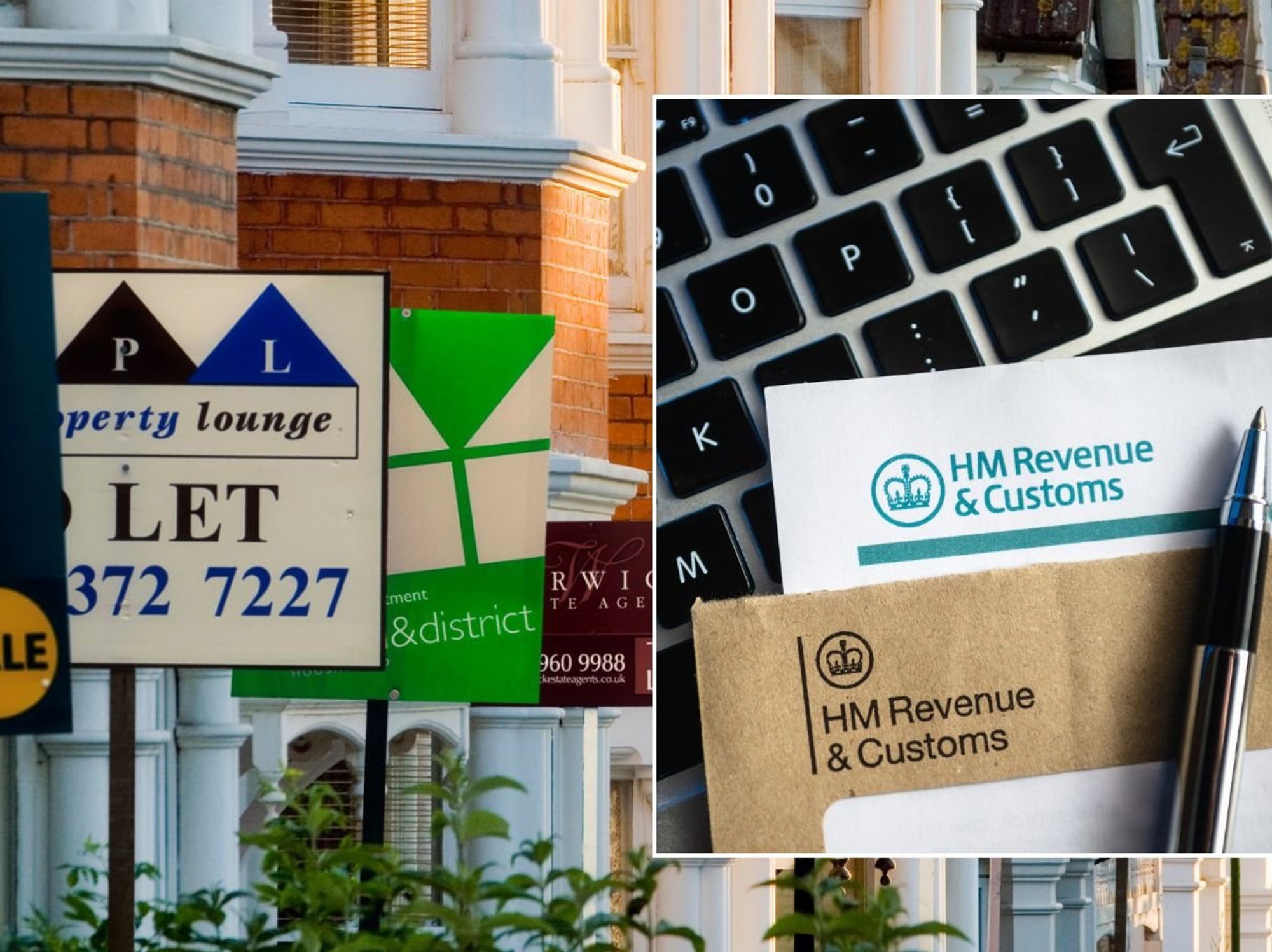 HMRC letter and for sale signs on homes