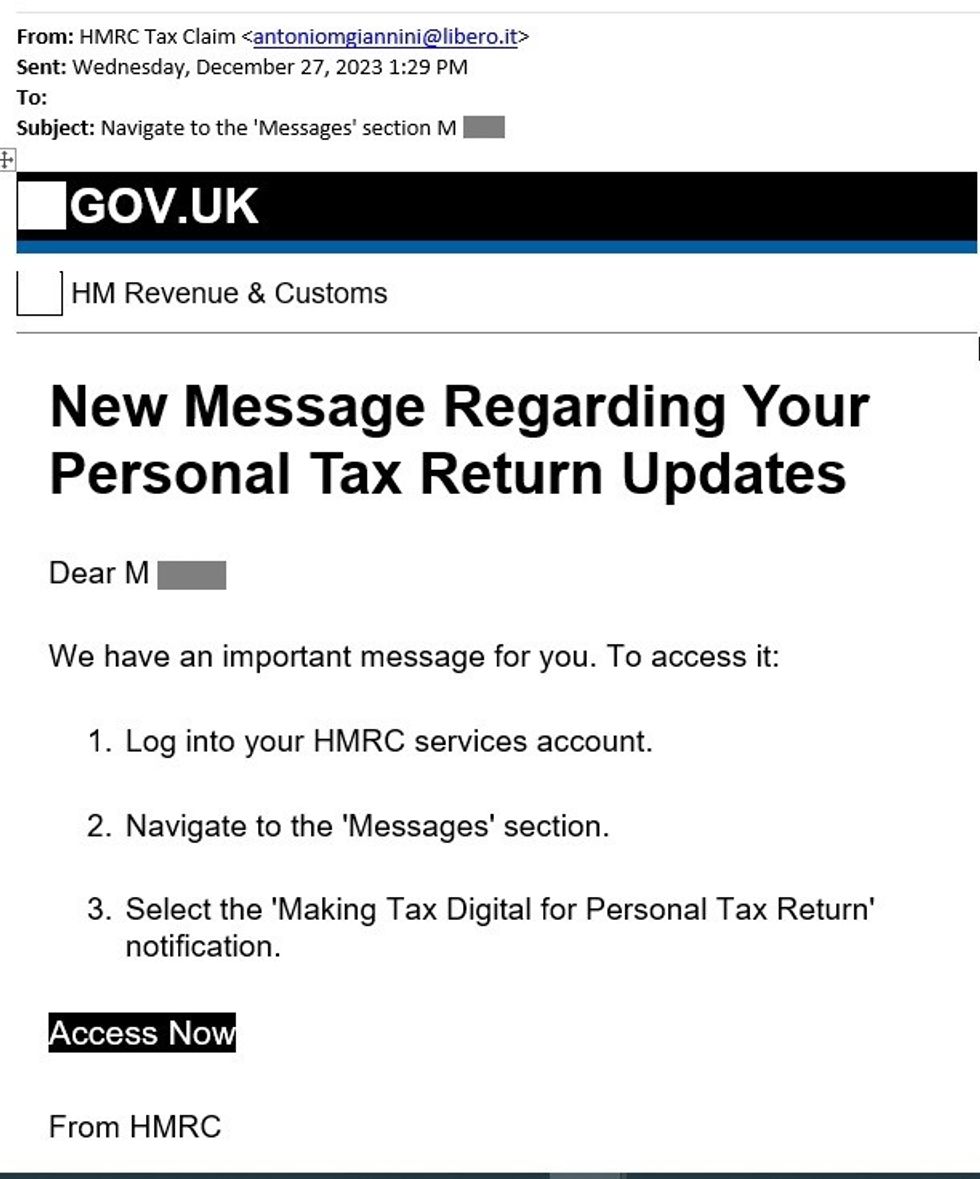 HMRC scam tax refund message example