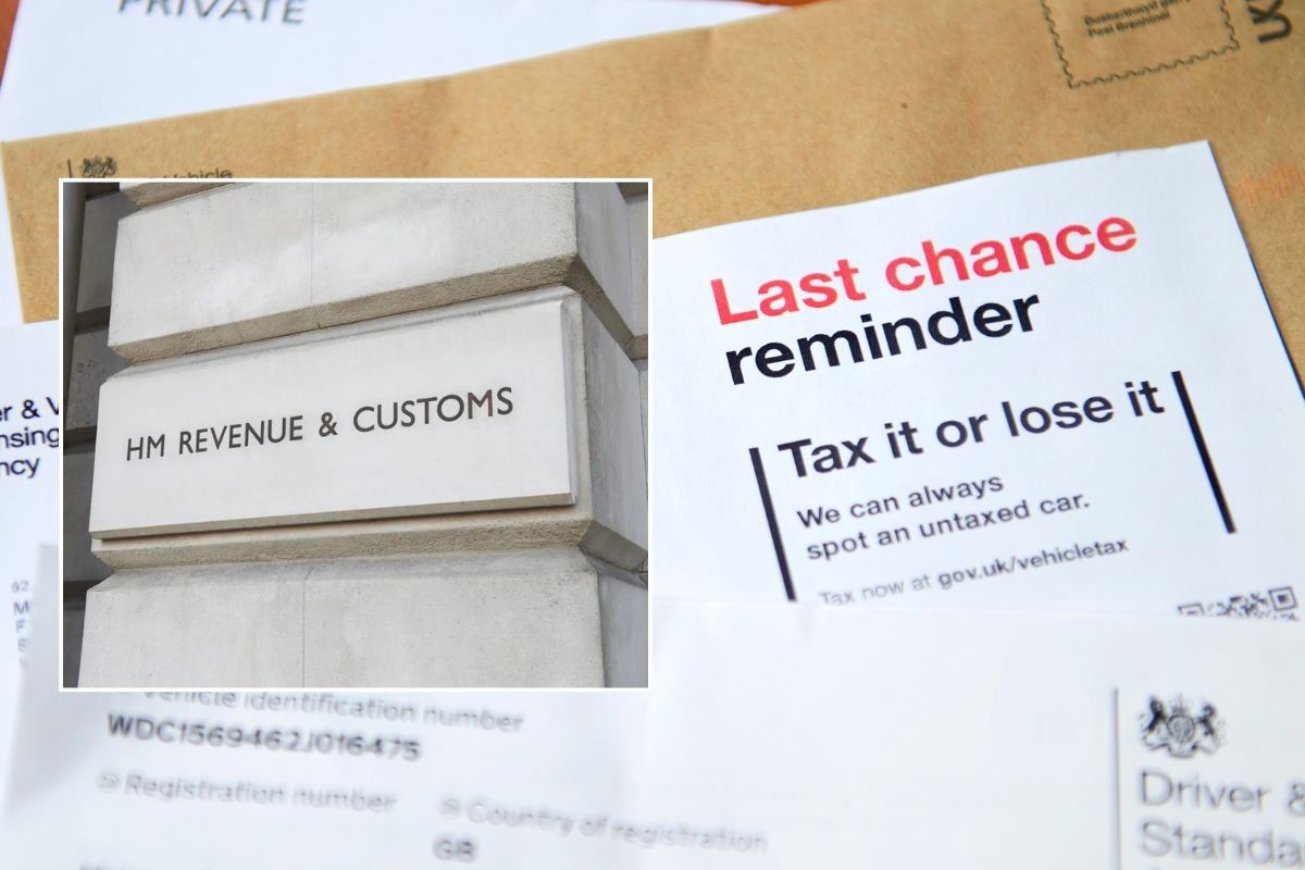 HMRC sign and a car tax reminder letter