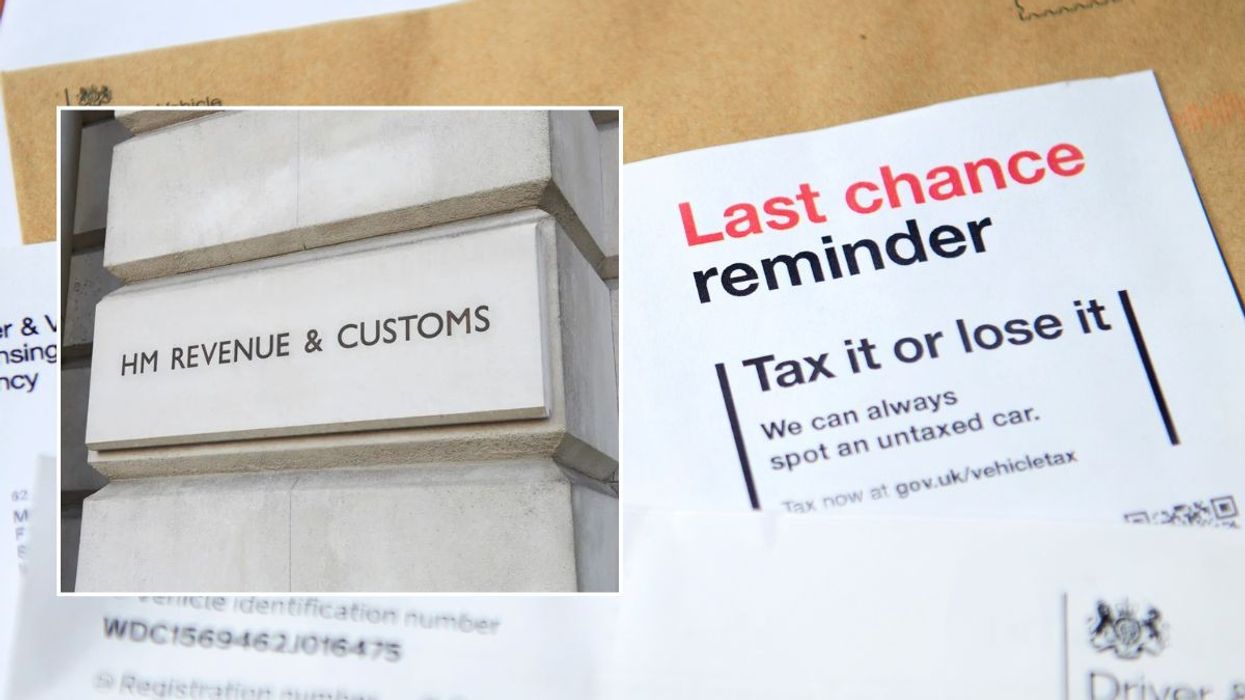 HMRC sign and a car tax reminder letter