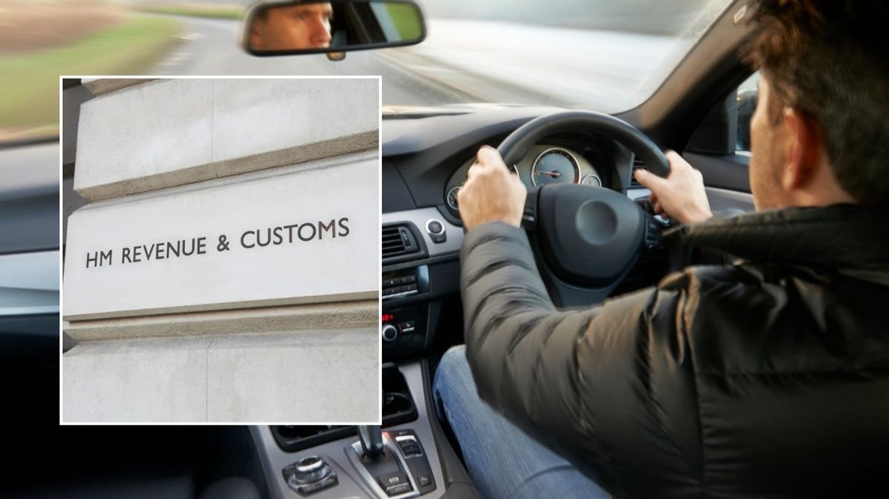 HMRC sign and a man driving