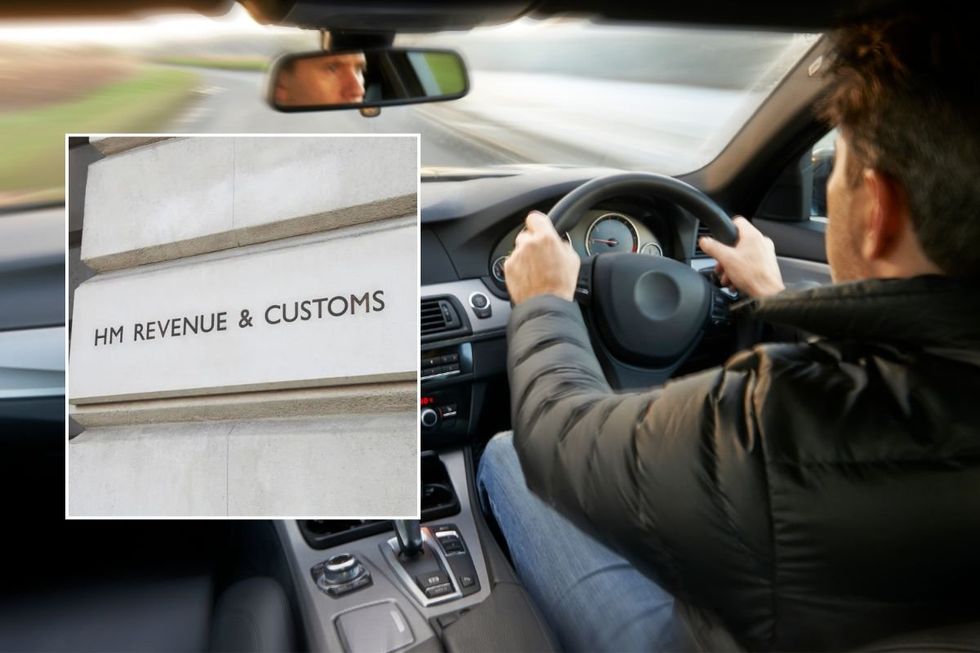 HMRC sign and a man driving