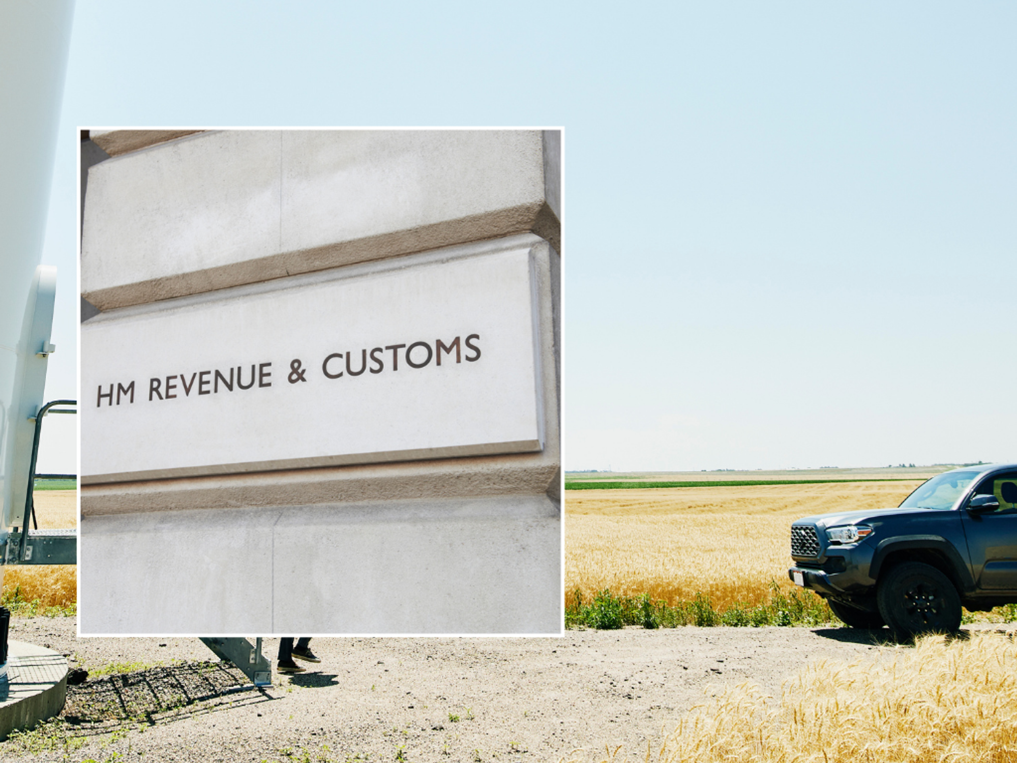 HMRC sign and double cab pick-up truck