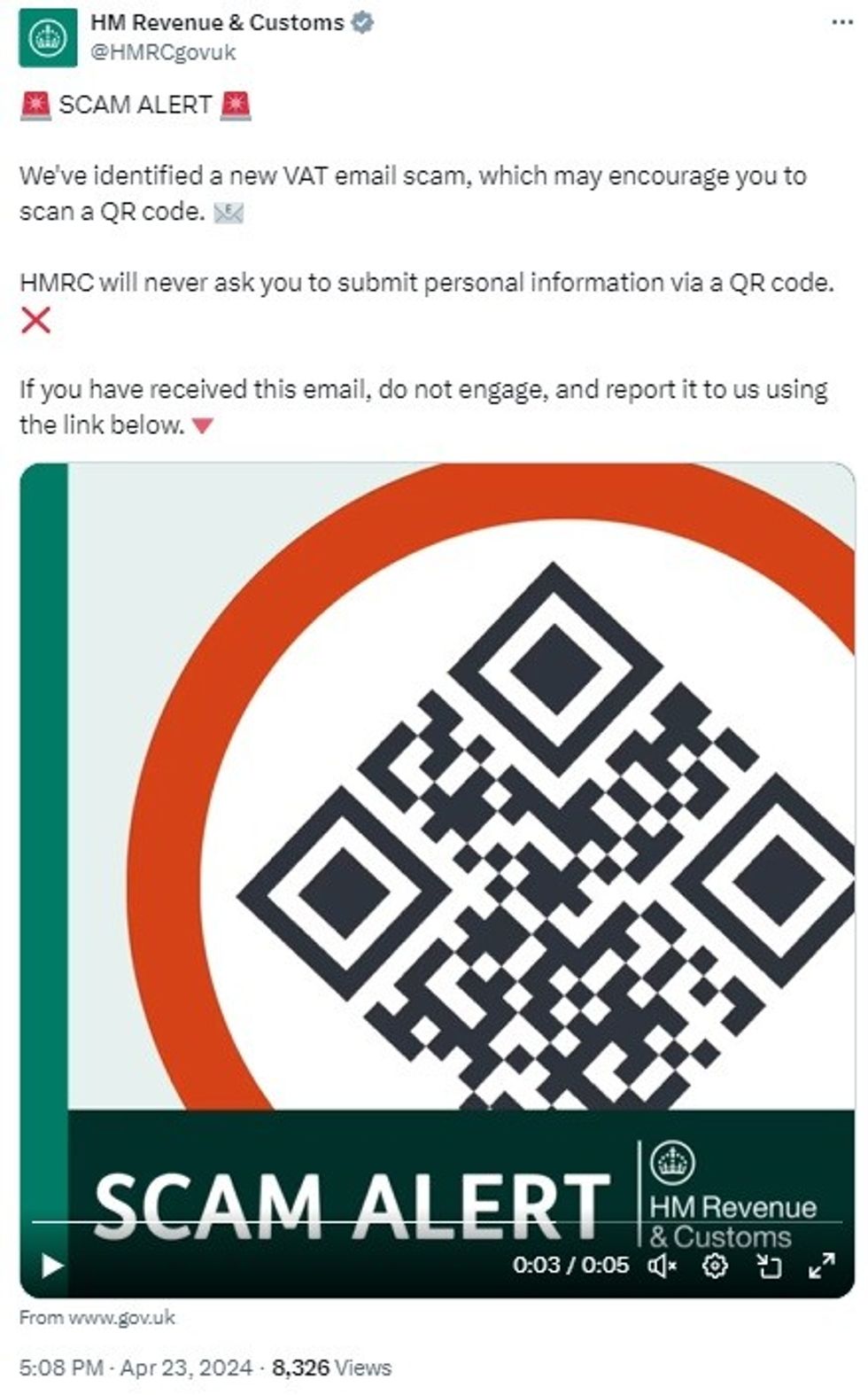 HMRC VAT QR code tax scam alert on social media