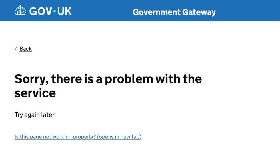 HMRC website problem page