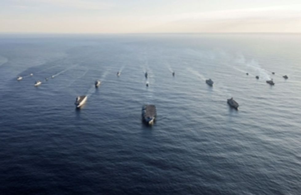 HMS Prince of Wales sails at the head of the task force