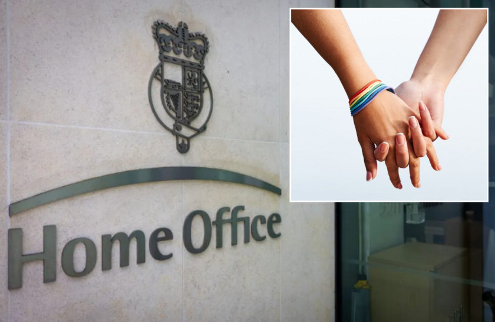Home office / Lesbian couple holding hands