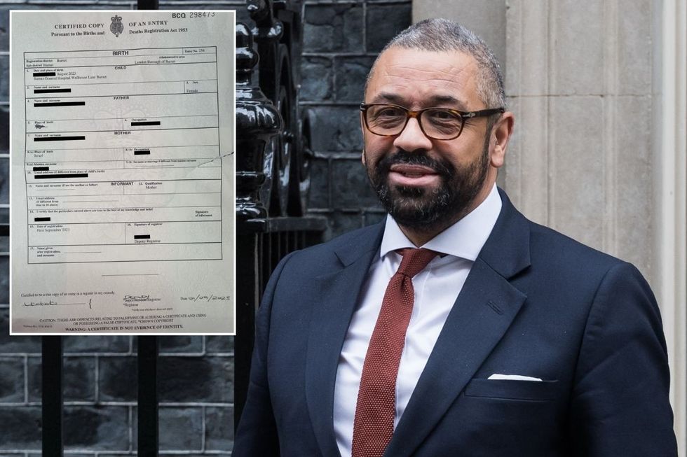 Home Secretary James Cleverly with an inset of the passport application