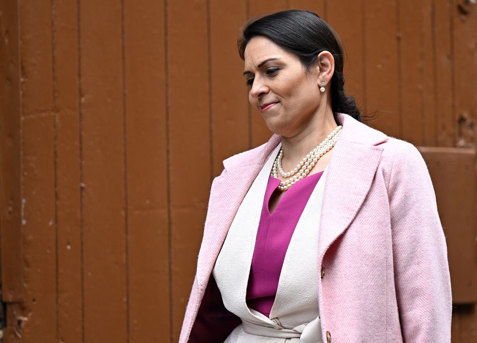 Home Secretary Priti Patel arrives to attend a regional cabinet meeting at Middleport Pottery in Stoke-on-Trent. Picture date: Thursday May 12, 2022.