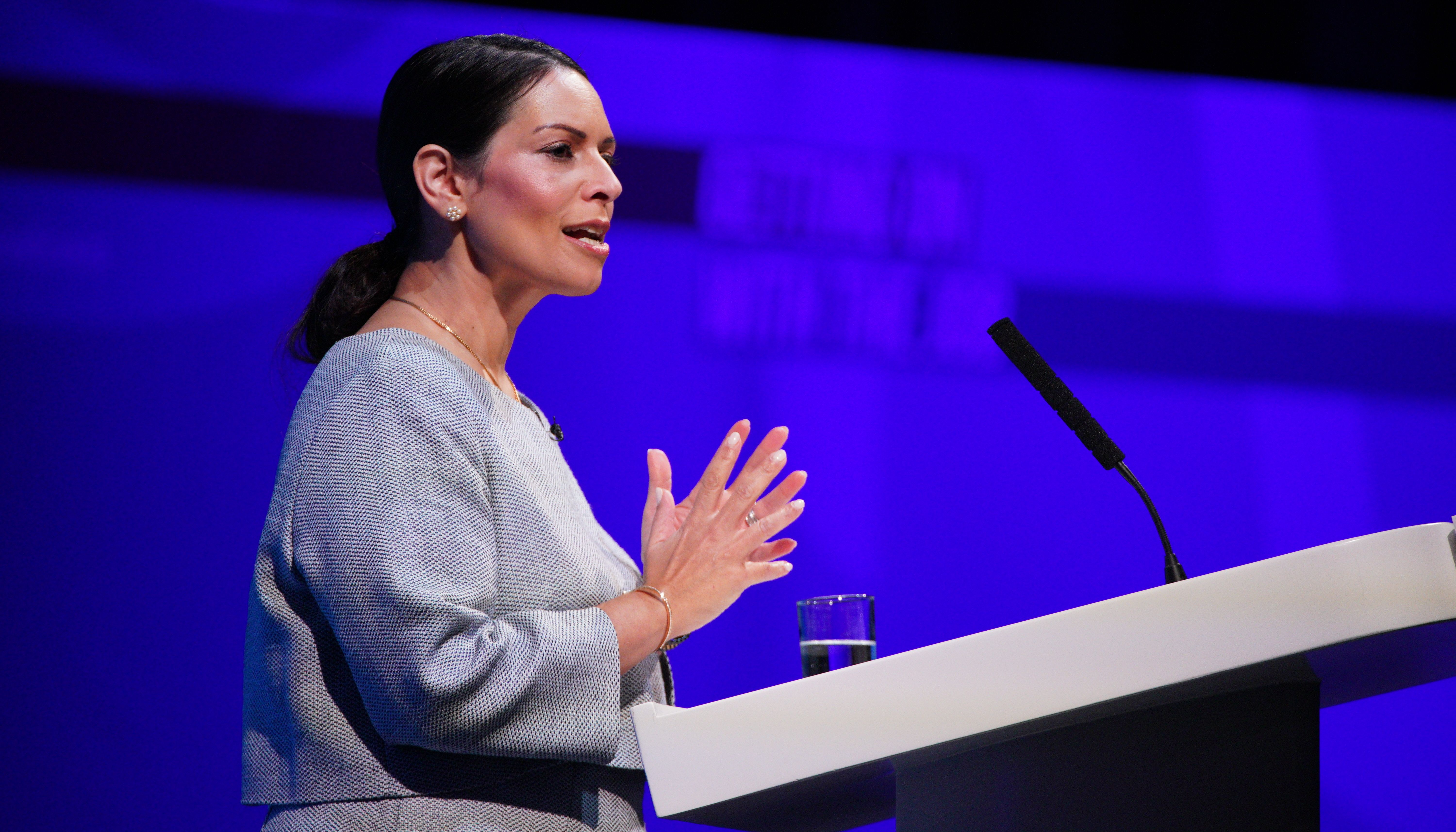 Home Secretary Priti Patel speaks during the Conservative Party Spring Forum at Winter Gardens, Blackpool.