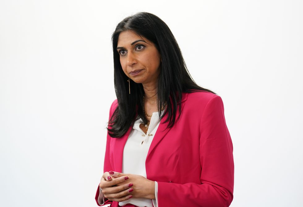 Home Secretary Suella Braverman meets police recruits during a visit to Northamptonshire Police's Giffard House Training Centre