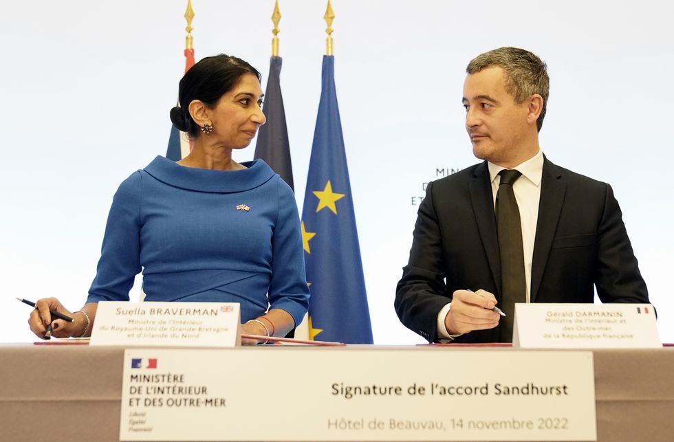 Home Secretary Suella Braverman signs a historic deal with the French Interior Minister Gerald Darmanin, to tackle the small boats crisis as pressure mounts on the British immigration system, with Channel crossings topping 40,000 so far this year. Picture date: Monday November 14, 2022.