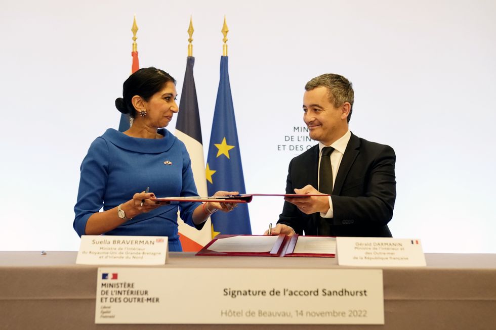 Home Secretary Suella Braverman signs a historic deal with the French Interior Minister Gerald Darmanin, to tackle the small boats crisis as pressure mounts on the British immigration system, with Channel crossings topping 40,000 so far this year. Picture date: Monday November 14, 2022.